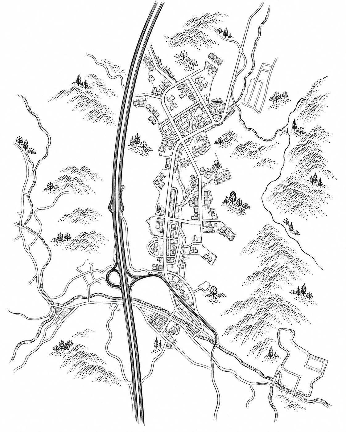 Illustrated street map of northern Daejang-dong